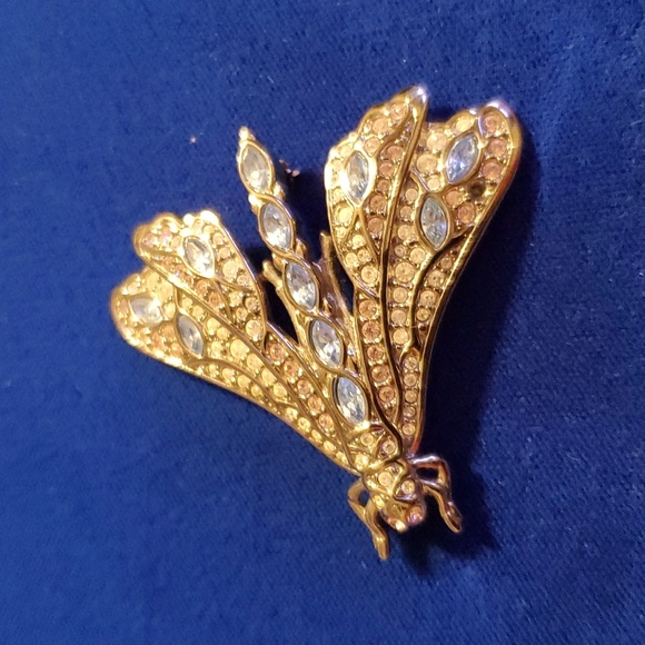 Rare Vintage Swarovski Crystal Art Deco Dragonfly Brooch Pin - Picture 2 of 8